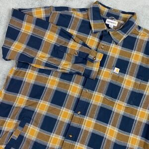 Carhartt Mens Flannel Shirt Shacket Jacket 2XL Blue Yellow Plaid Fleece Lined